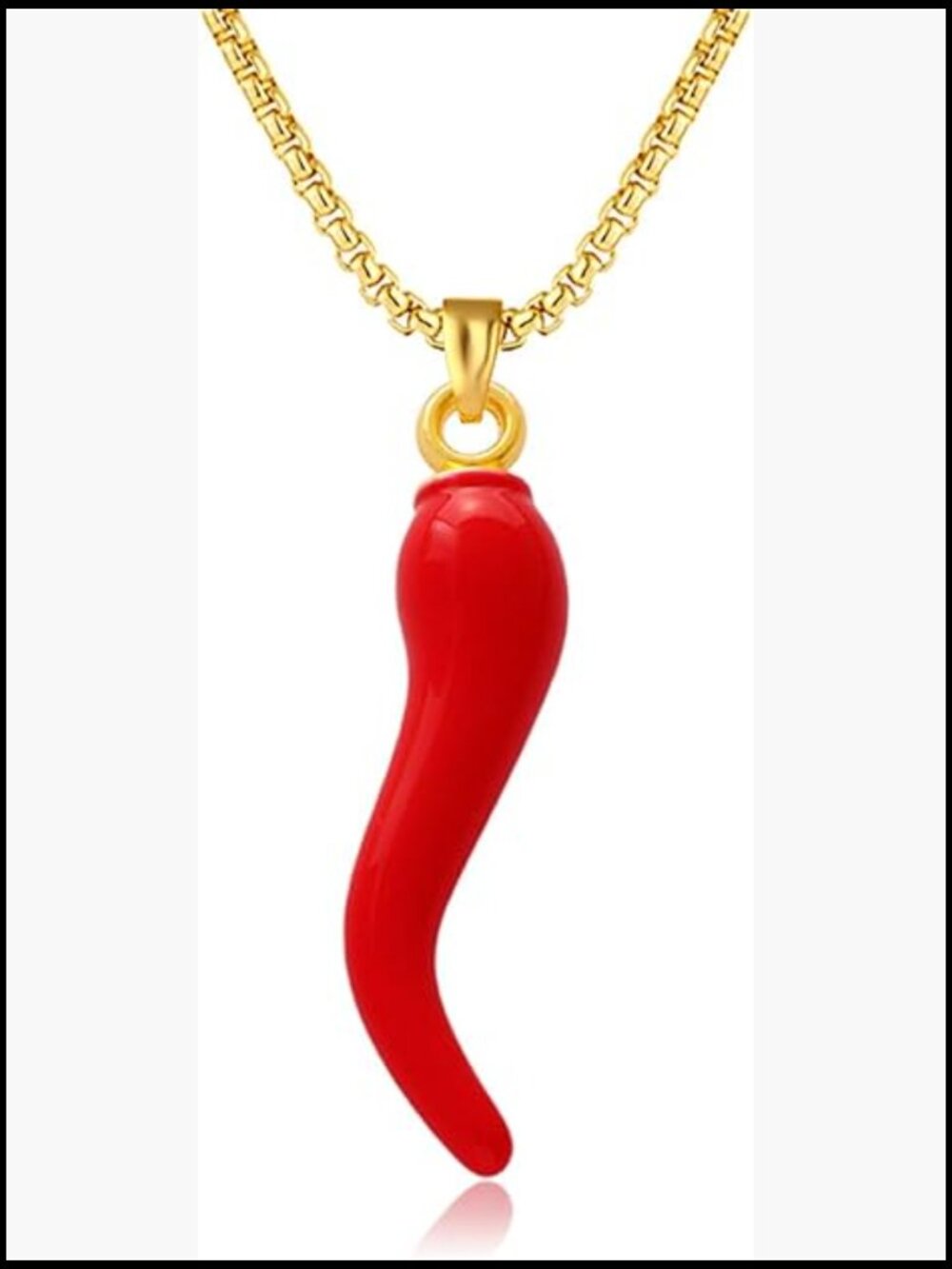 Stainless Steel Italian Horn Necklace Large Cornicello Chili Pepper Pendant